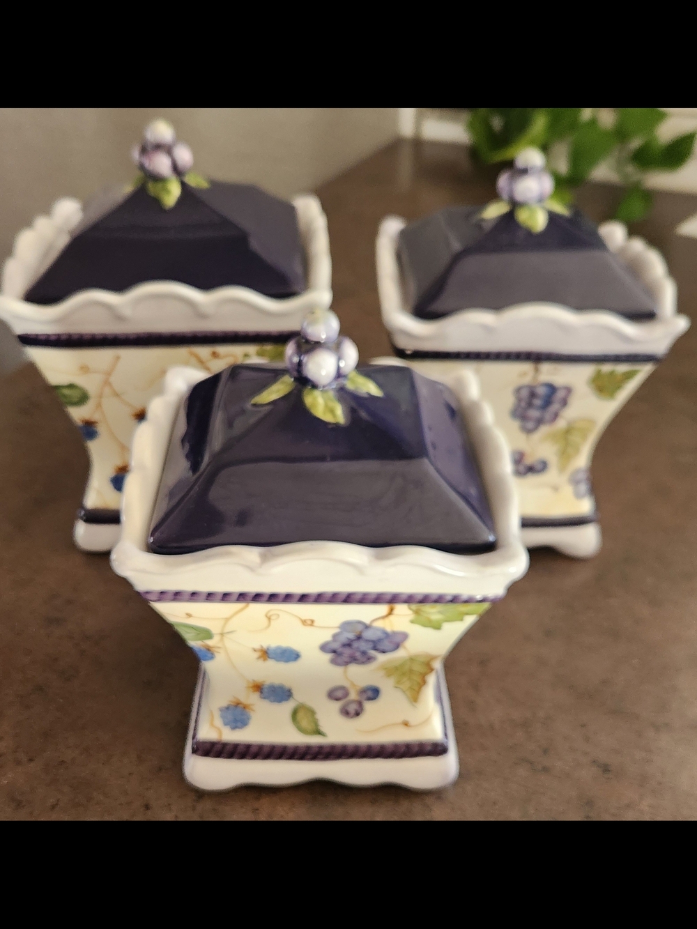 Vintage Capriware Grape Canister Set Of 3 Hand-Painted